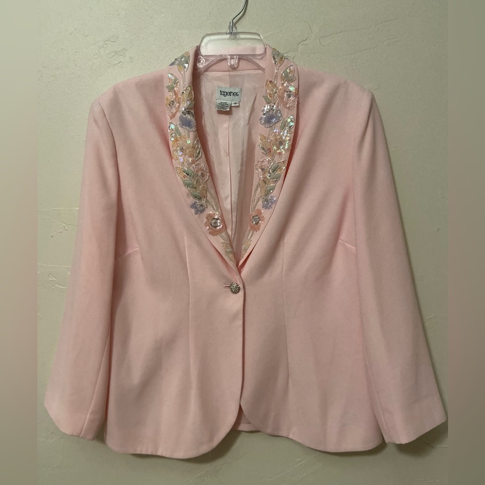 Together~Pink~Single Breasted~One-Button~Shawl Lapel~Embellished~Blazer~Size 16